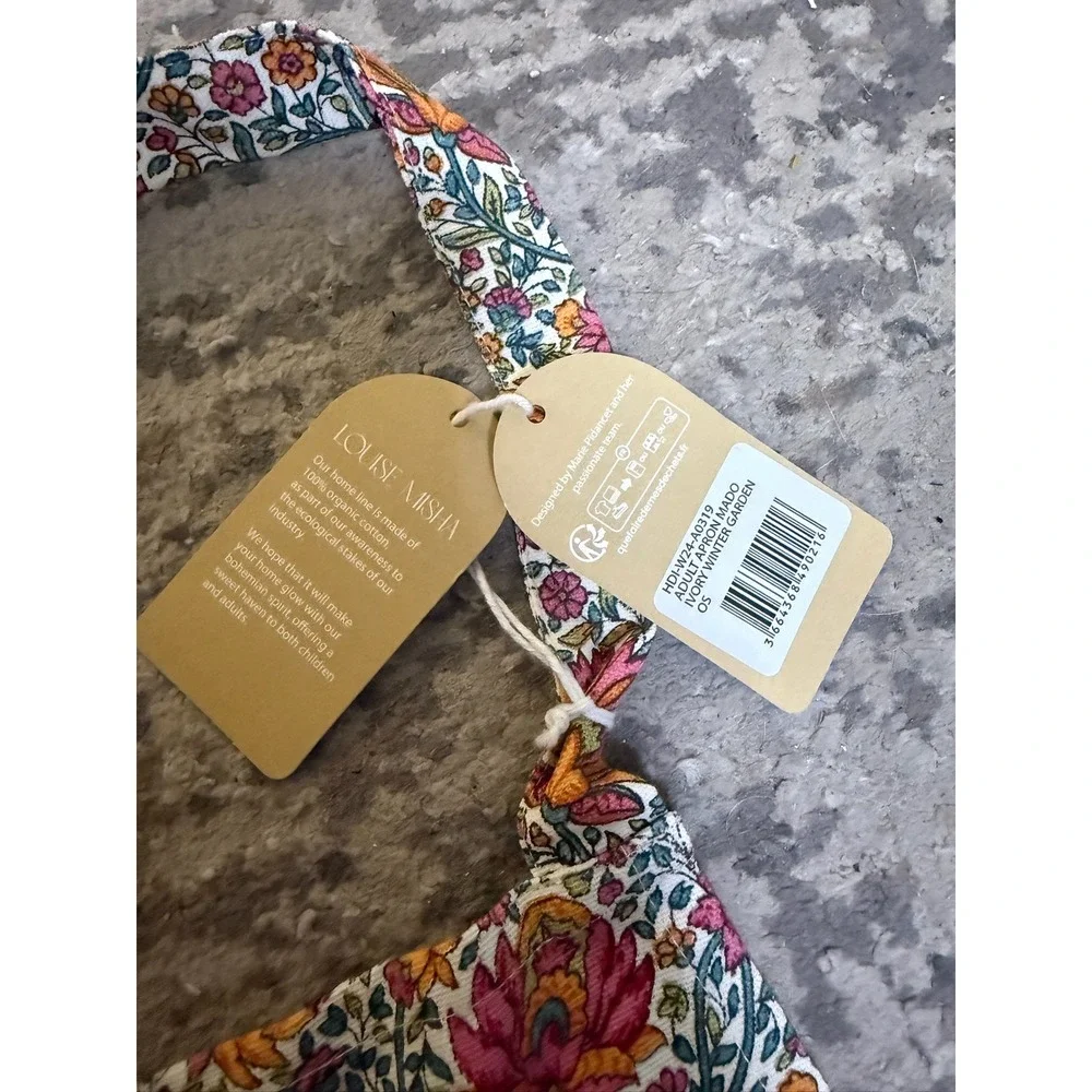 Louise Misha Mado Adult Apron Ivory Winter Garden Floral Organic Cotton NWT